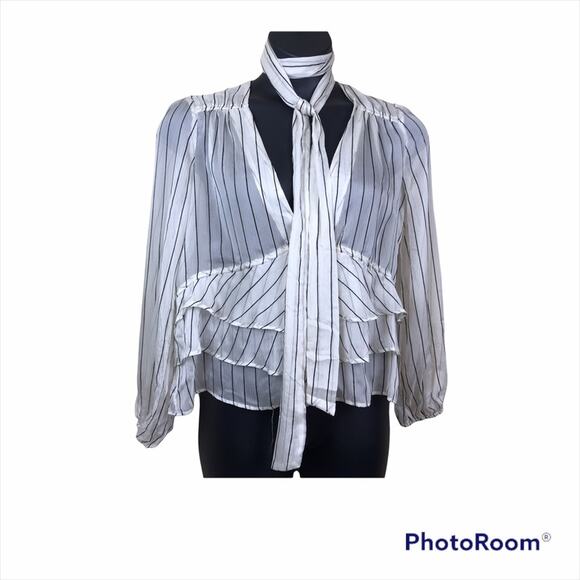 NWT LINE + DOT Cream w/Black stripe Jacqui Blouse Sz L - Picture 1 of 5